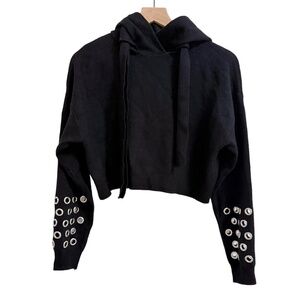 Zara black & silver eyelet cropped hoodie